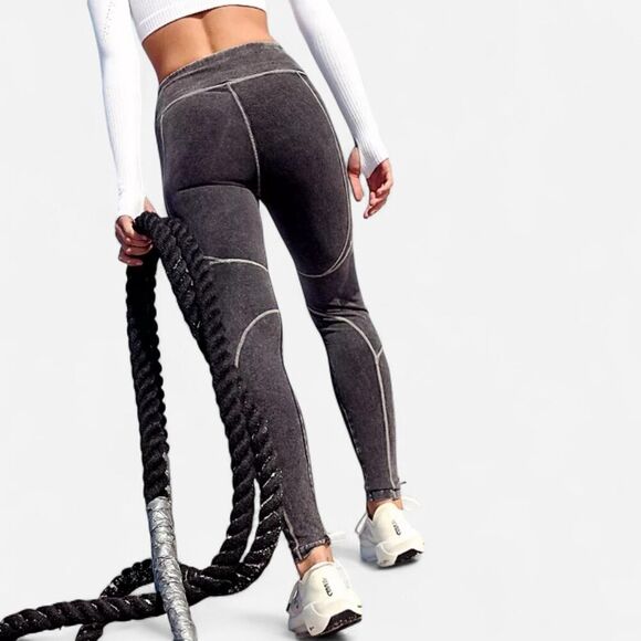 Free People movement New Flow Leggings Vintage Black Washed contrast stitch XS - Picture 2 of 8